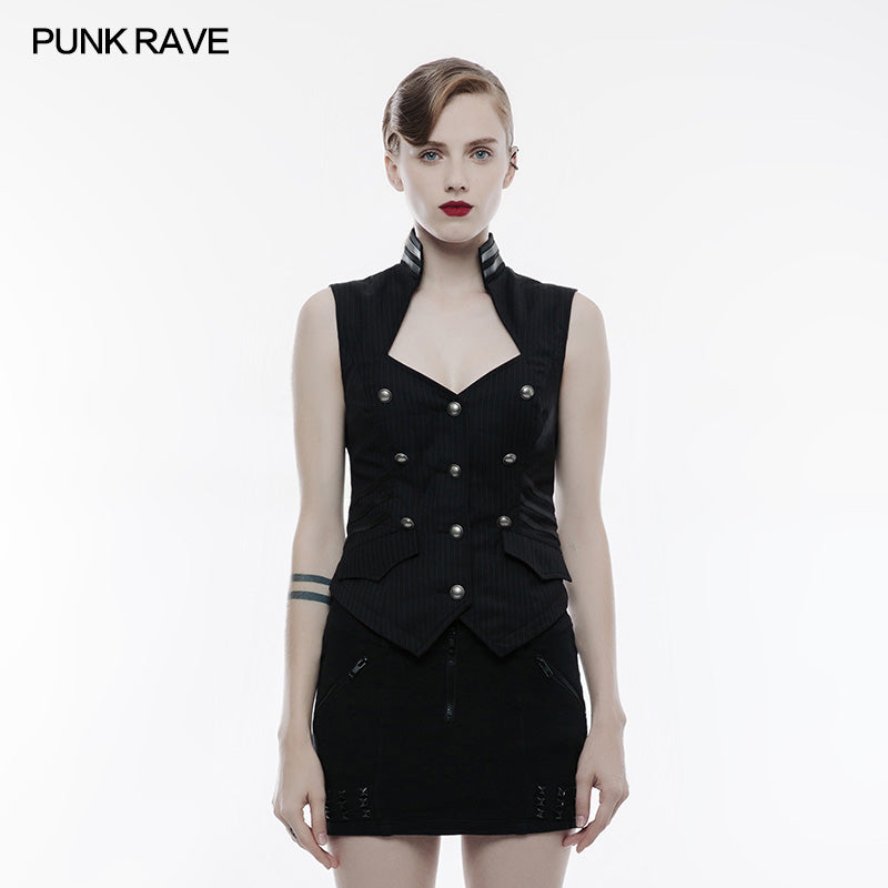 WY-774 Striped Woven Fabric Military Uniform Sleeveless Punk Vest
