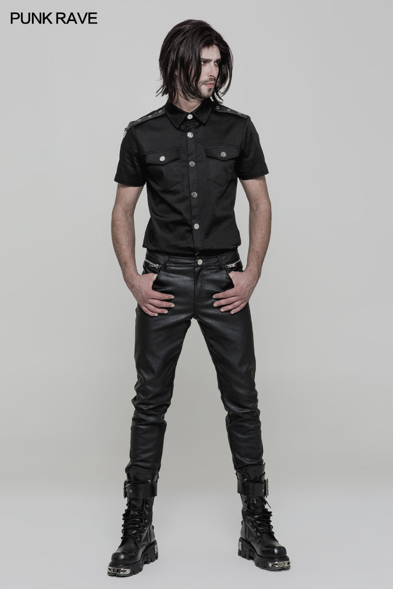 OY-860 Simple Daily Wear Short Sleeve Punk Shirt For Men