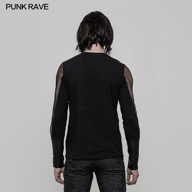 OT-516 Daily Elastic Knitted Punk T-shirt With Mesh Stitching