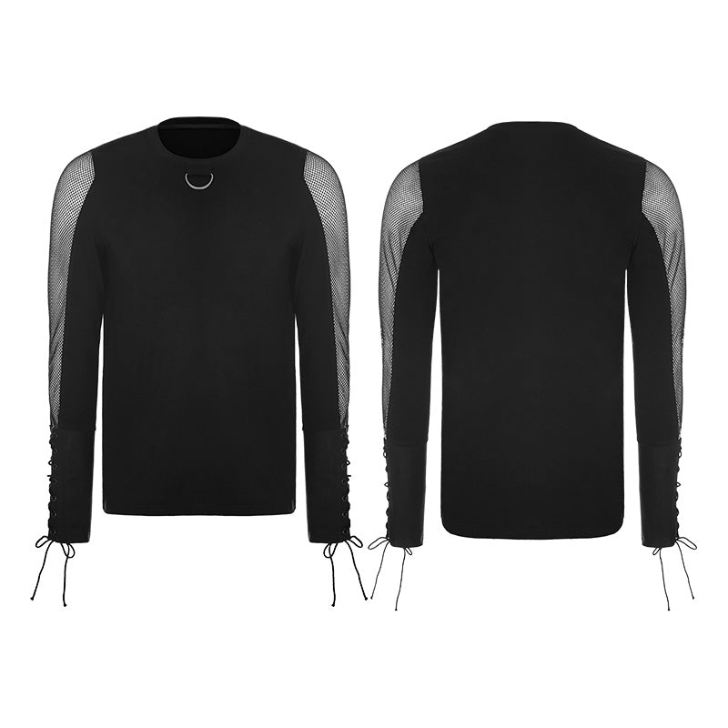 OT-516 Daily Elastic Knitted Punk T-shirt With Mesh Stitching
