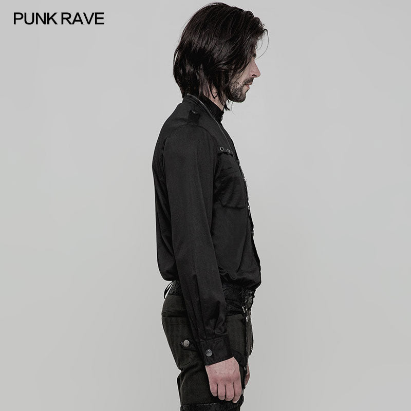 WY-864 Pure Cotton Elastic Uniform Punk Shirt With Zipper On The Neckline