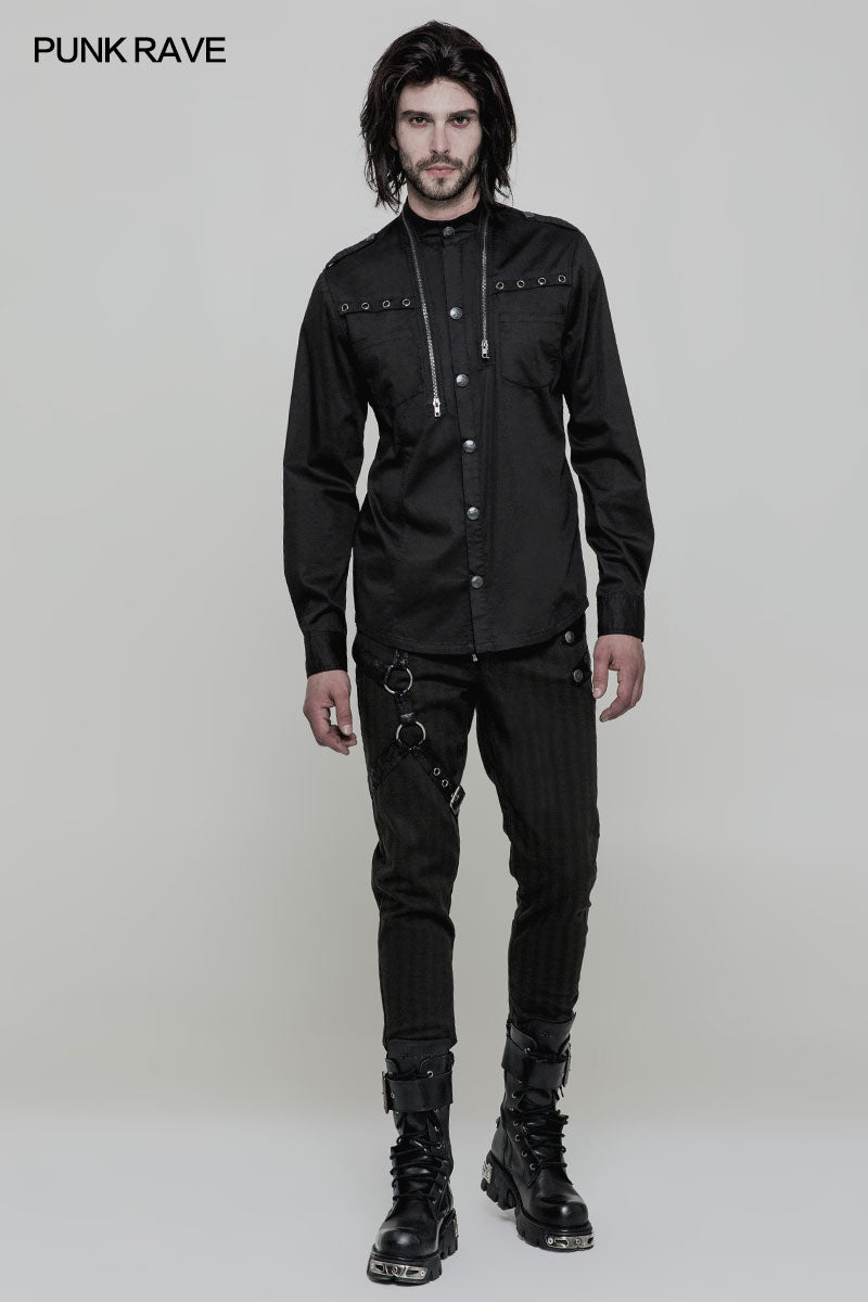 WY-864 Pure Cotton Elastic Uniform Punk Shirt With Zipper On The Neckline