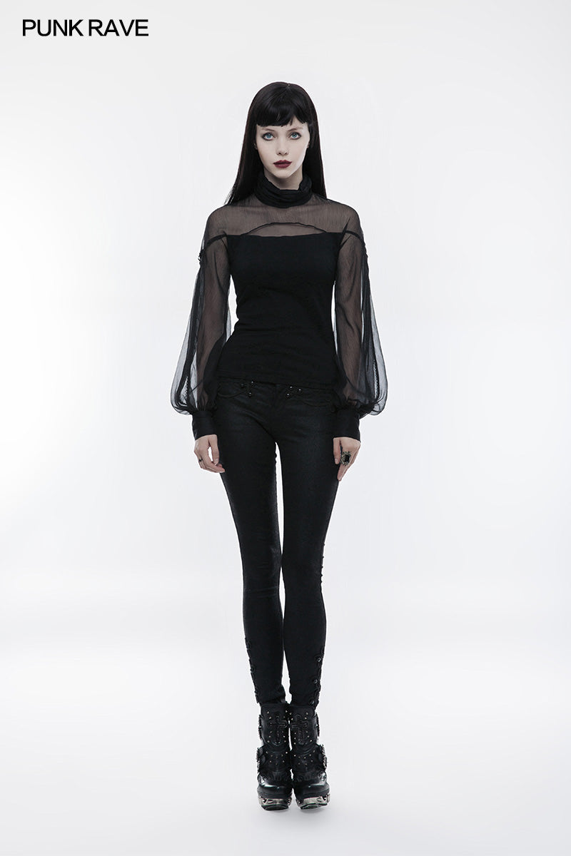 WT-492 Perspective Lantern Sleeve Gothic T-shirt For Women