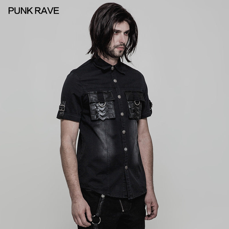 WY-861 Handsome Short Sleeve Punk Shirt With Pleated Pockets