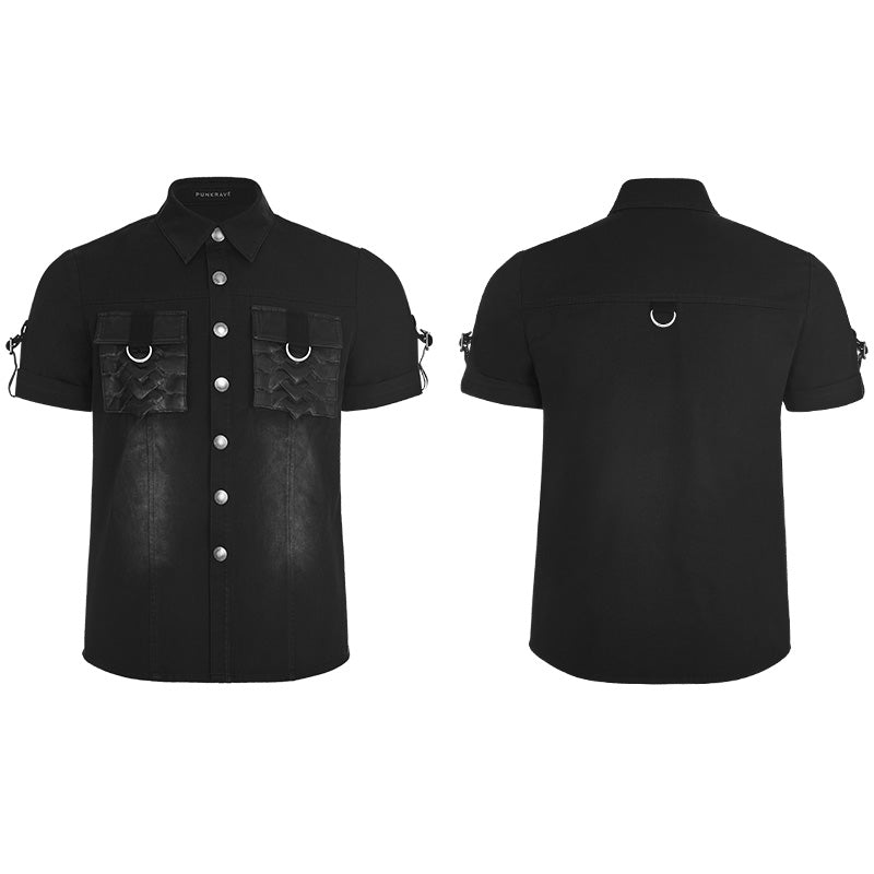 WY-861 Handsome Short Sleeve Punk Shirt With Pleated Pockets