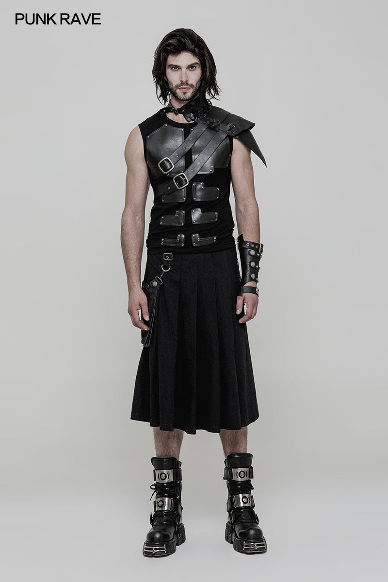 WQ-362 Men Pleated Half Punk Skirt With Stereo Bag On The Right