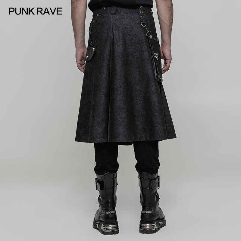 WQ-362 Men Pleated Half Punk Skirt With Stereo Bag On The Right