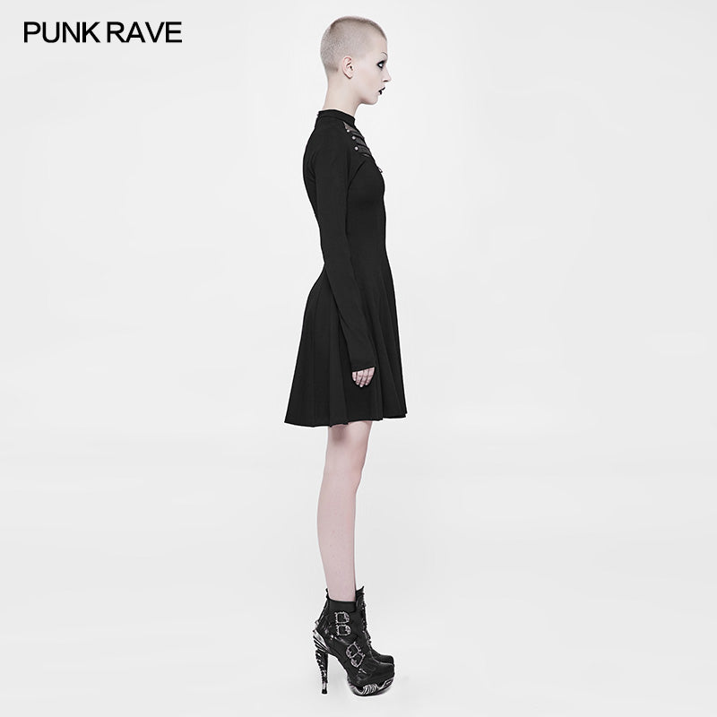 OQ-366 Daily High Elastic Knitted Punk Dress For Women