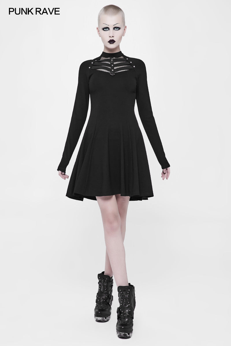 OQ-366 Daily High Elastic Knitted Punk Dress For Women
