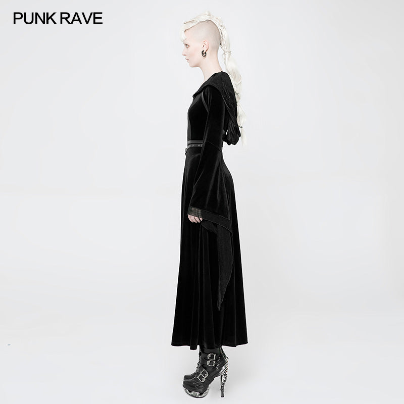 WY-899 Mysterious Velvet Hooded Gothic Coat With Independent Waist Loops
