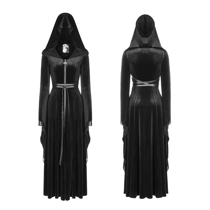 WY-899 Mysterious Velvet Hooded Gothic Coat With Independent Waist Loops
