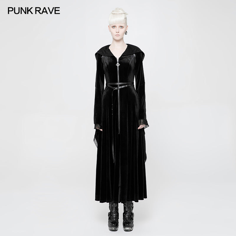 WY-899 Mysterious Velvet Hooded Gothic Coat With Independent Waist Loops