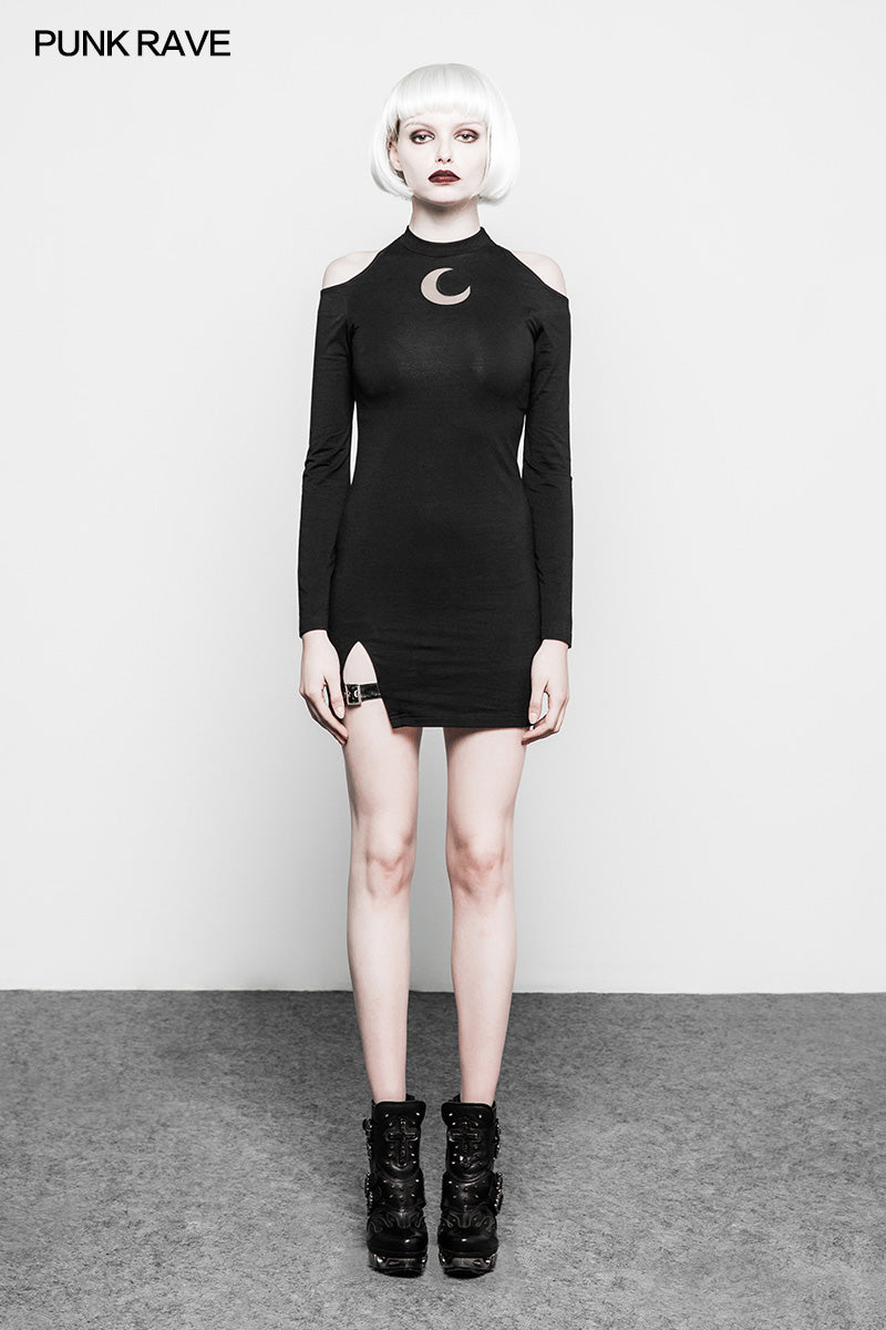 OPQ-304 Mystery Hollow Out Moon Pattern Strapless Gothic Dress