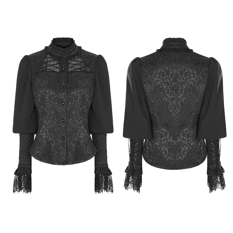 OY-904 Vintage Jacquard Chiffon Gothic Blouse With Leg-of-Mutton Sleeves