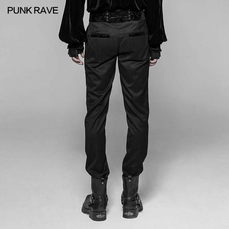 WK-333 Dracula Gothic Pants Dark Stripes Trousers With Velvet Print Waistband