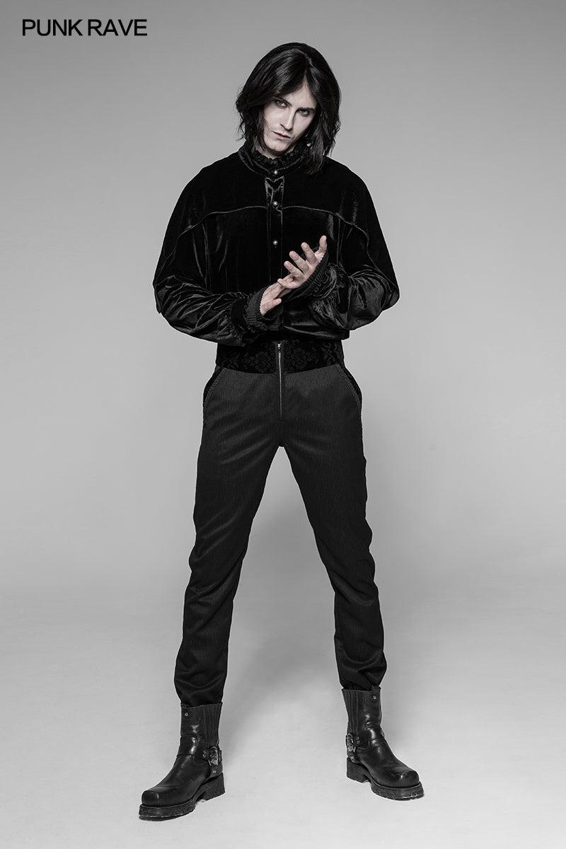 WK-333 Dracula Gothic Pants Dark Stripes Trousers With Velvet Print Waistband