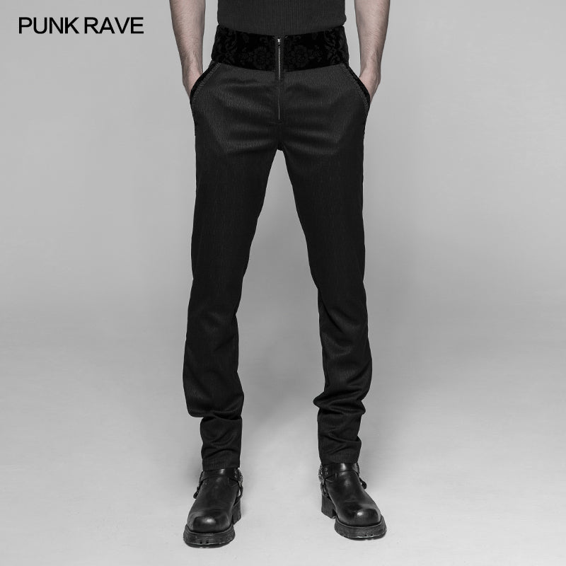 WK-333 Dracula Gothic Pants Dark Stripes Trousers With Velvet Print Waistband