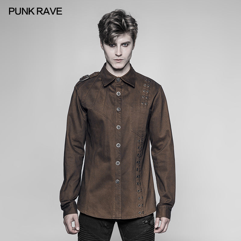 WY-943 Personality Steampunk Metal Eyelets Sueded Shirt With Retro Snap Buttons