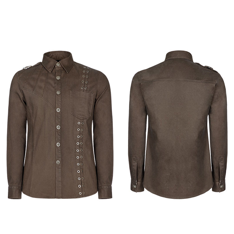 WY-943 Personality Steampunk Metal Eyelets Sueded Shirt With Retro Snap Buttons