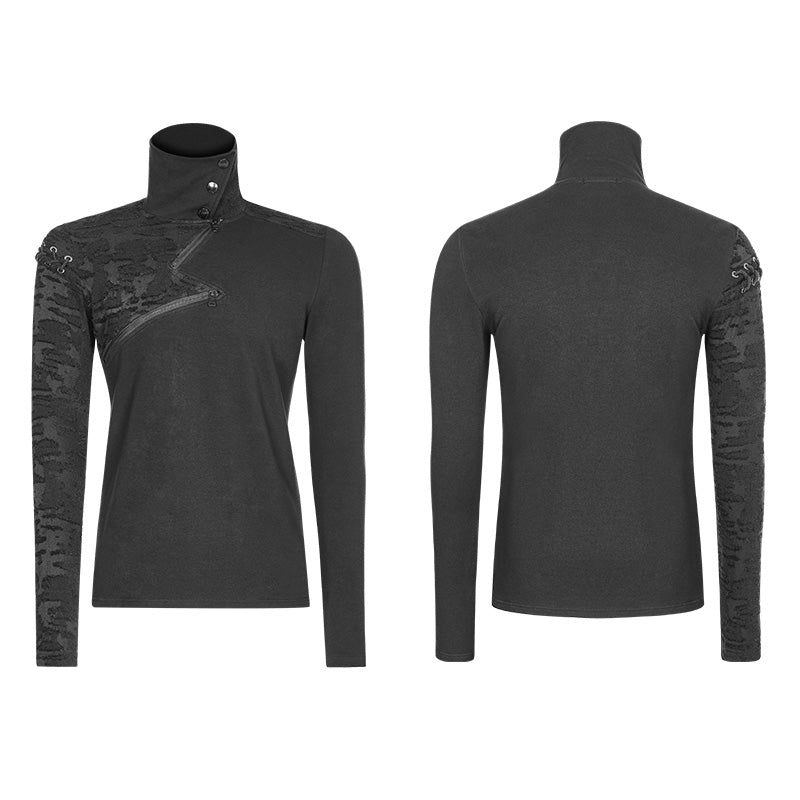WT-535 Decadent Punk S-shaped Zipper Knitting T-shirt Personality Mosaic High Collar Sweater