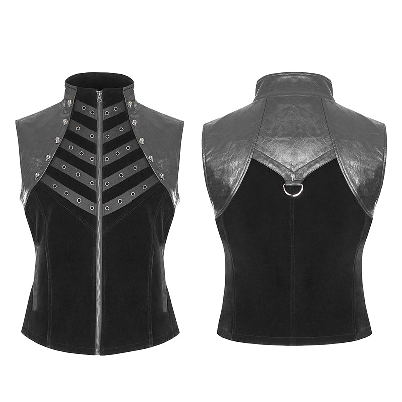 WY-910 Royal Cavalry Force Punk Vest Velvet Leather Stand Collar Waistcoat For Men