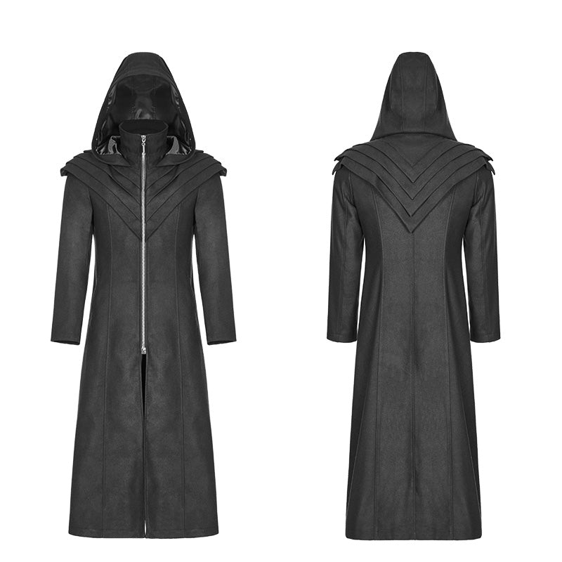 WY-916 Dark Gothic Woolen Long Hooded Coat With Overlapping Layer Armor Cape