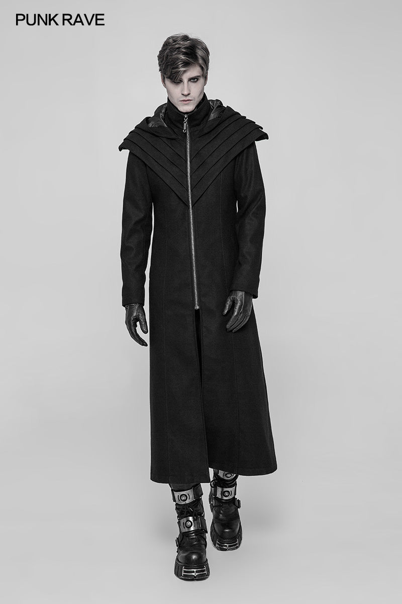 WY-916 Dark Gothic Woolen Long Hooded Coat With Overlapping Layer Armor Cape