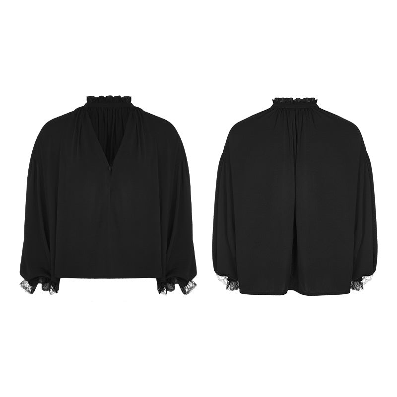 WY-852 Mens Vintage Loose Soft Comfort Gothic Shirt With Large Neckline And Lace Cuff