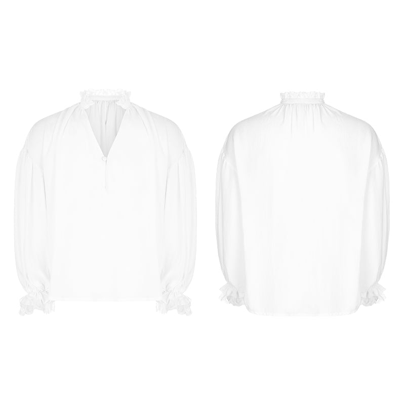 WY-852 Mens Vintage Loose Soft Comfort Gothic Shirt With Large Neckline And Lace Cuff