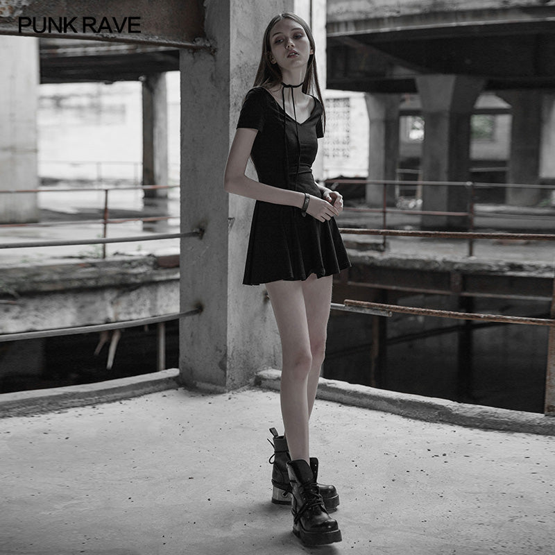 OPQ-343 Gothic Sexy black Low Neck Knit Backless Dress