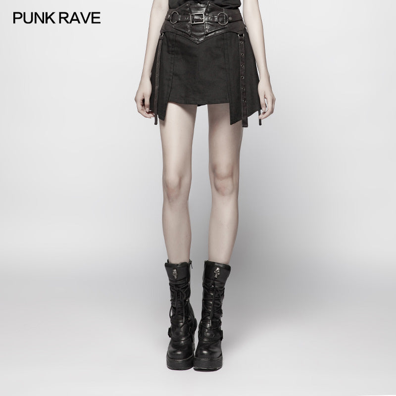 WQ-392 black Twill Weave Punk Girdle Half Skirt