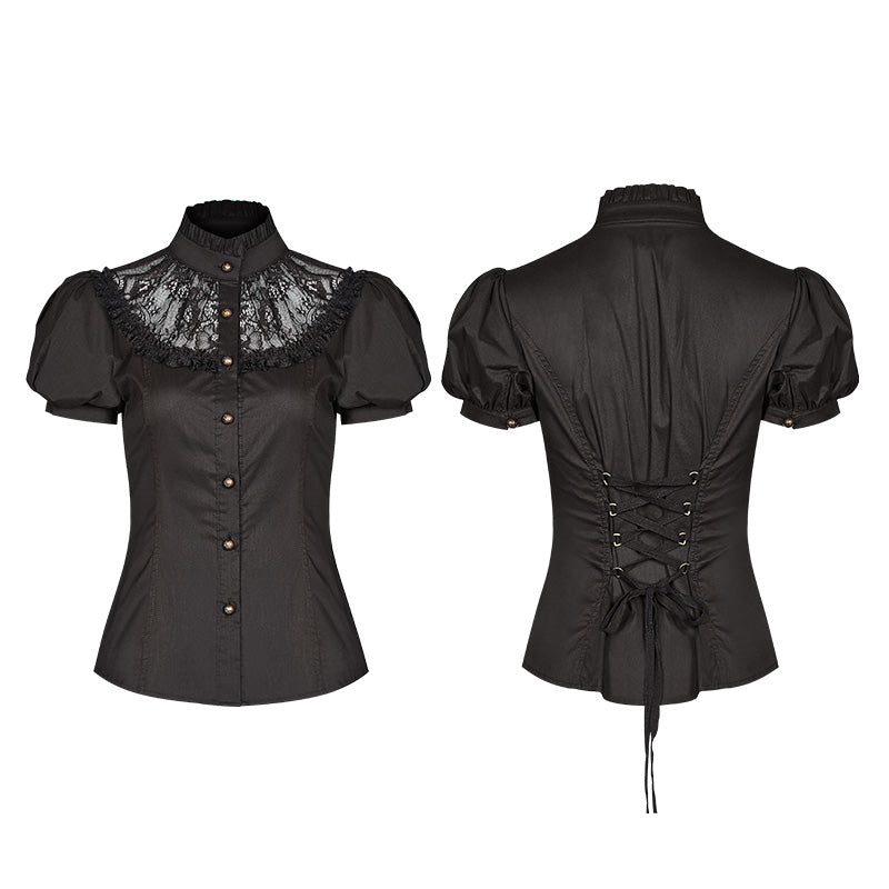 WY-988 Steampunk Puff Sleeve Shirt Short-sleeved Blouse