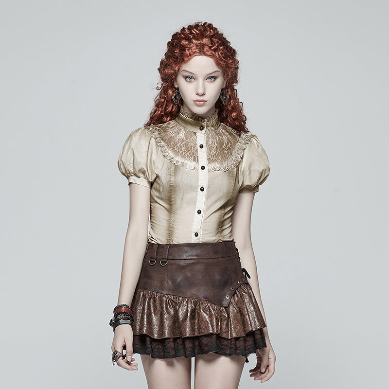 WY-988 Steampunk Puff Sleeve Shirt Short-sleeved Blouse