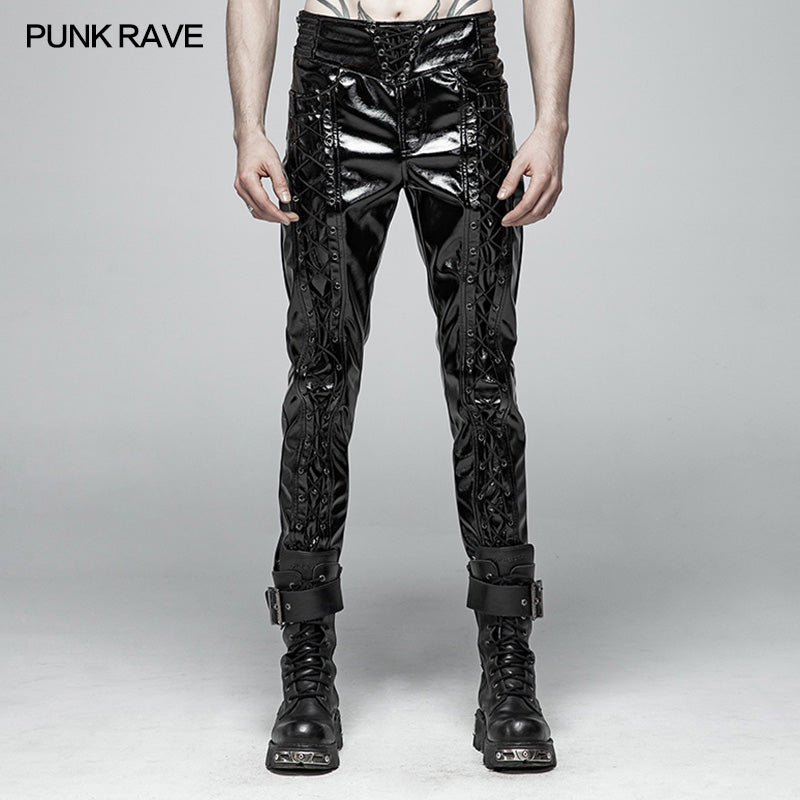 WK-367 Punk Mens Glossy Patent-leather Trousers