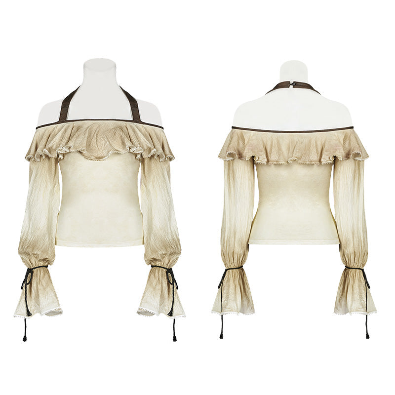 WT-546 Steampunk Halter Neck Off-the-shoulder Long Sleeve T-shirt