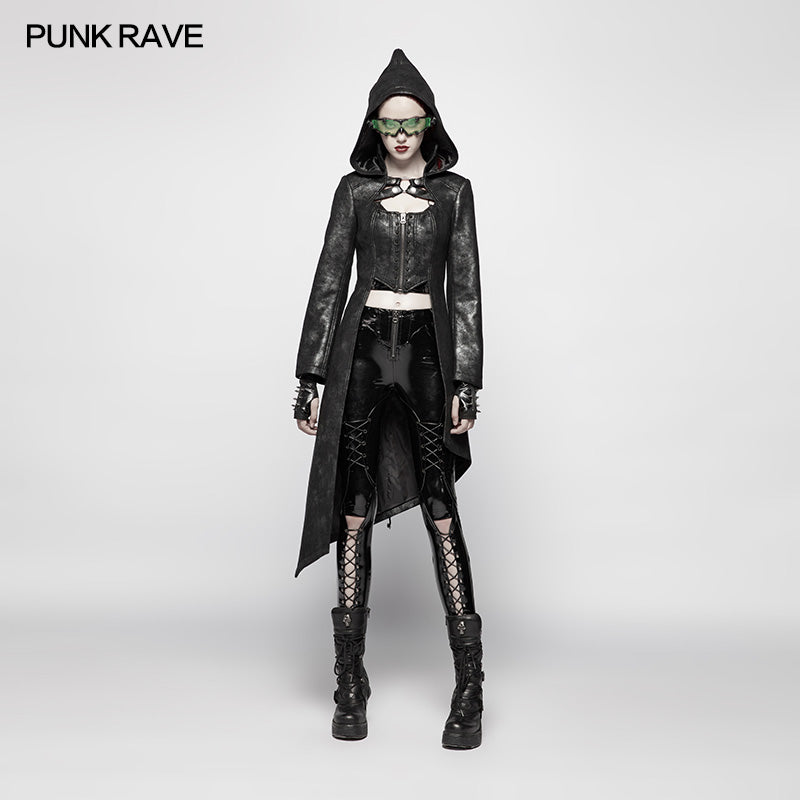 WY-977 Punk Womens Asymmetric Hem Hooded Jacket