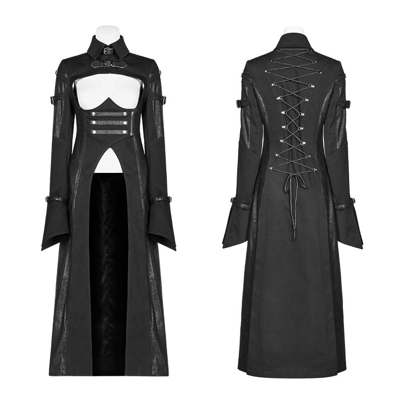 WY-981 Punk Futuristic Long Coat With Adjustable Drawstring Design