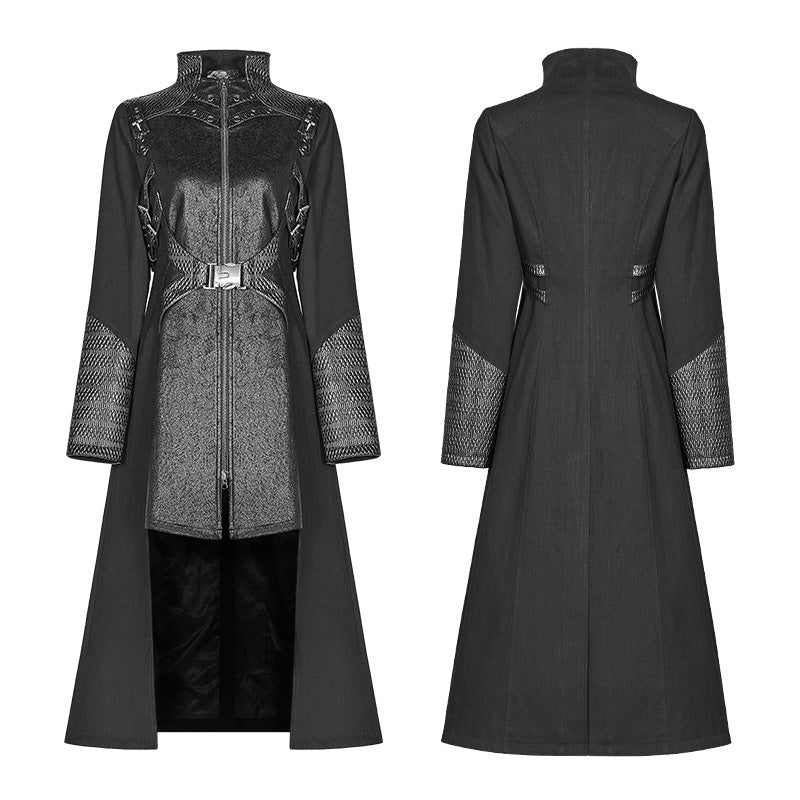 WY-974 Punk Women Standing Collar Warrior High Low Long Coat