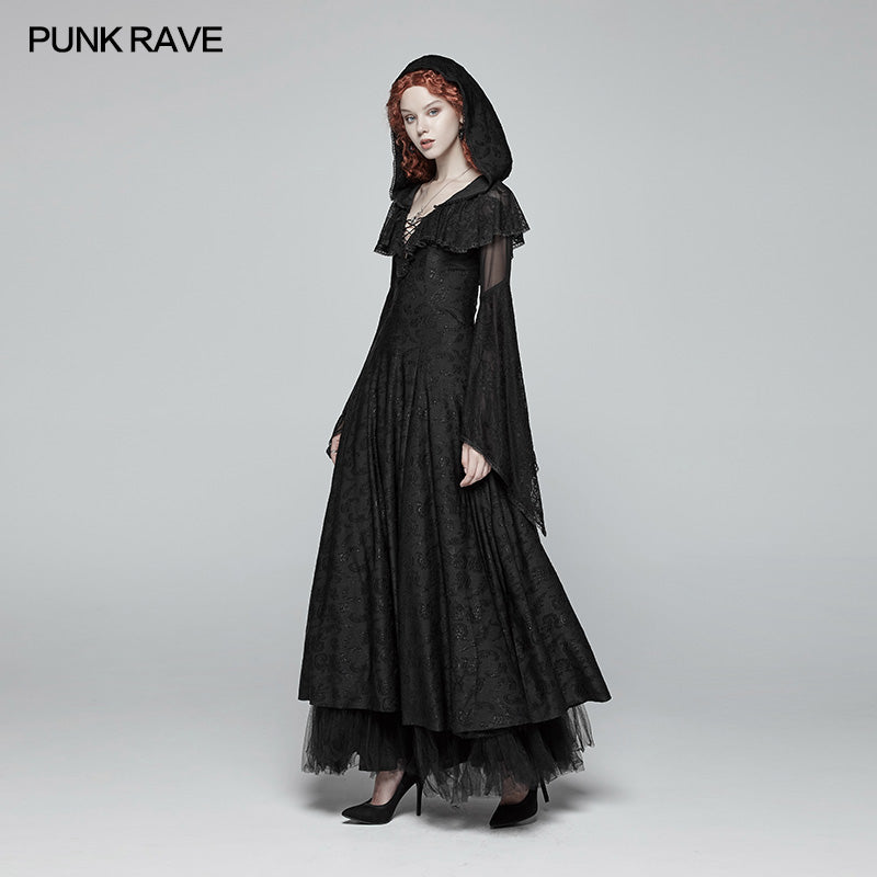 WQ-401 Sexy Goth Lace-up V Neck Long Sleeves Long Dress
