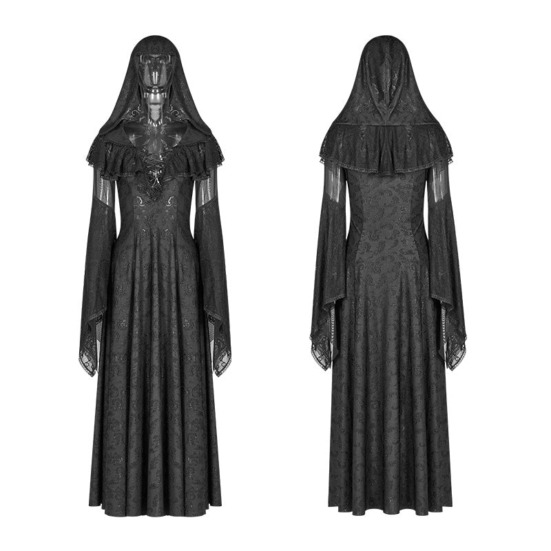 WQ-401 Sexy Goth Lace-up V Neck Long Sleeves Long Dress