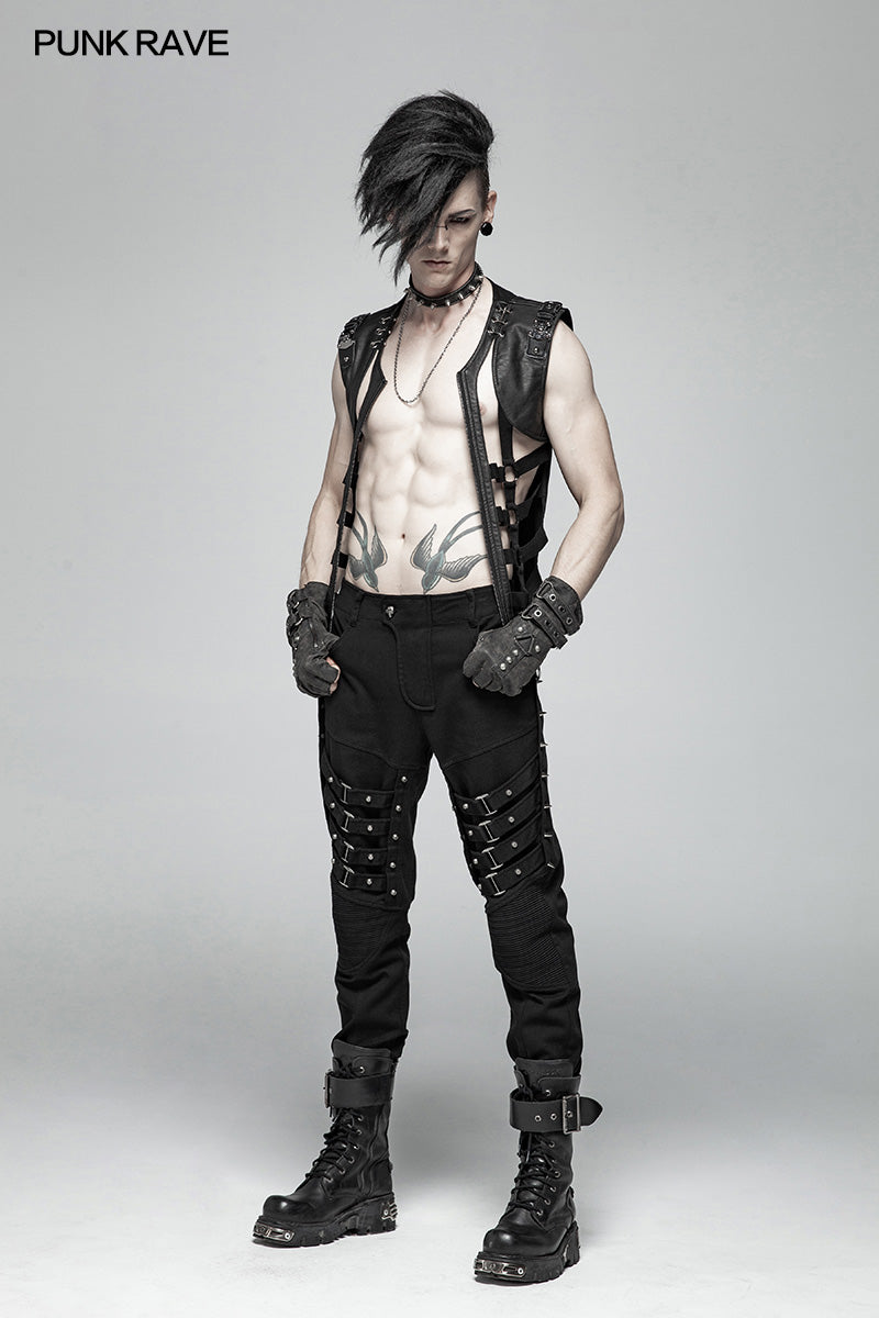 WK-357 Punk Men Heavy Metal Trousers With Metal Tip Rivet