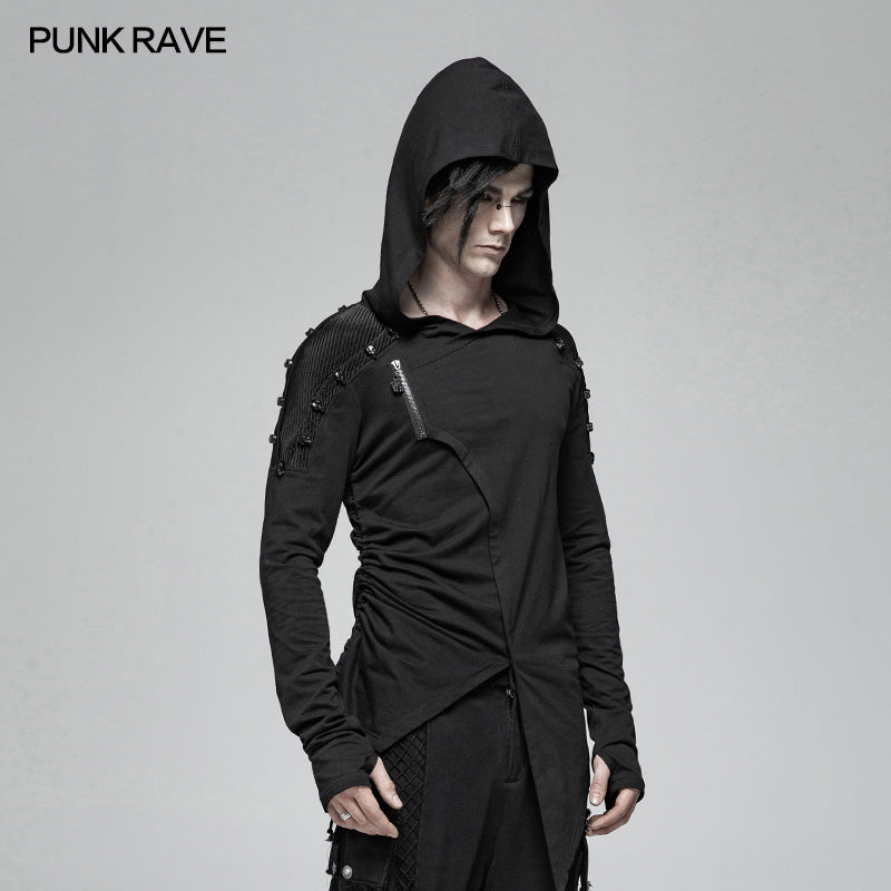 WT-562 Dark Punk Hooded Thin Asymmetry Sweatshirt For Men