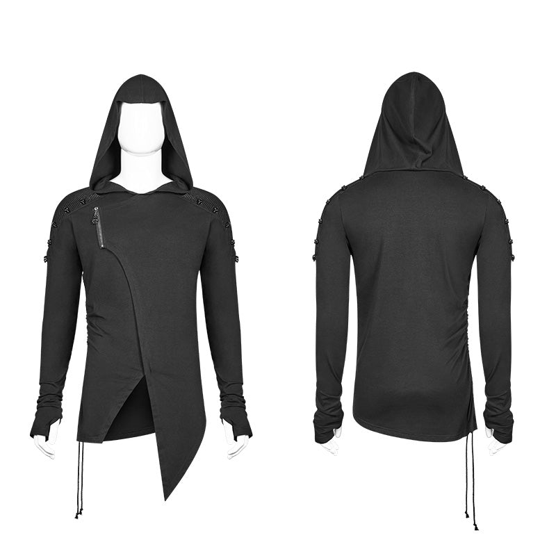 WT-562 Dark Punk Hooded Thin Asymmetry Sweatshirt For Men