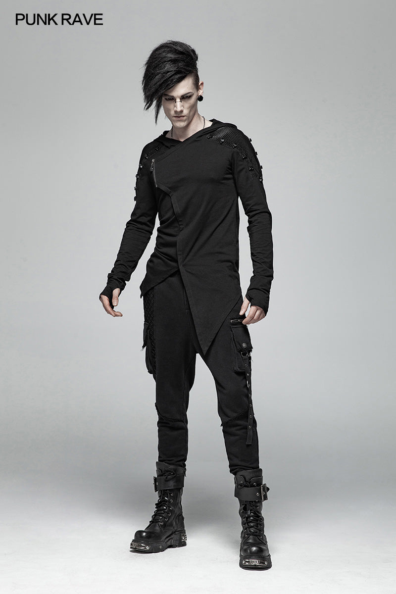WT-562 Dark Punk Hooded Thin Asymmetry Sweatshirt For Men