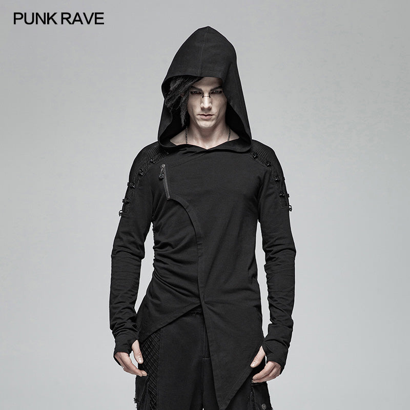 WT-562 Dark Punk Hooded Thin Asymmetry Sweatshirt For Men