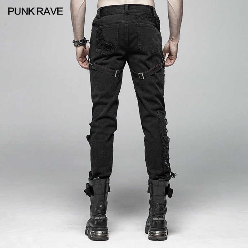 WK-368 Men Punk Vintage Trousers With Detachable Personality Cover