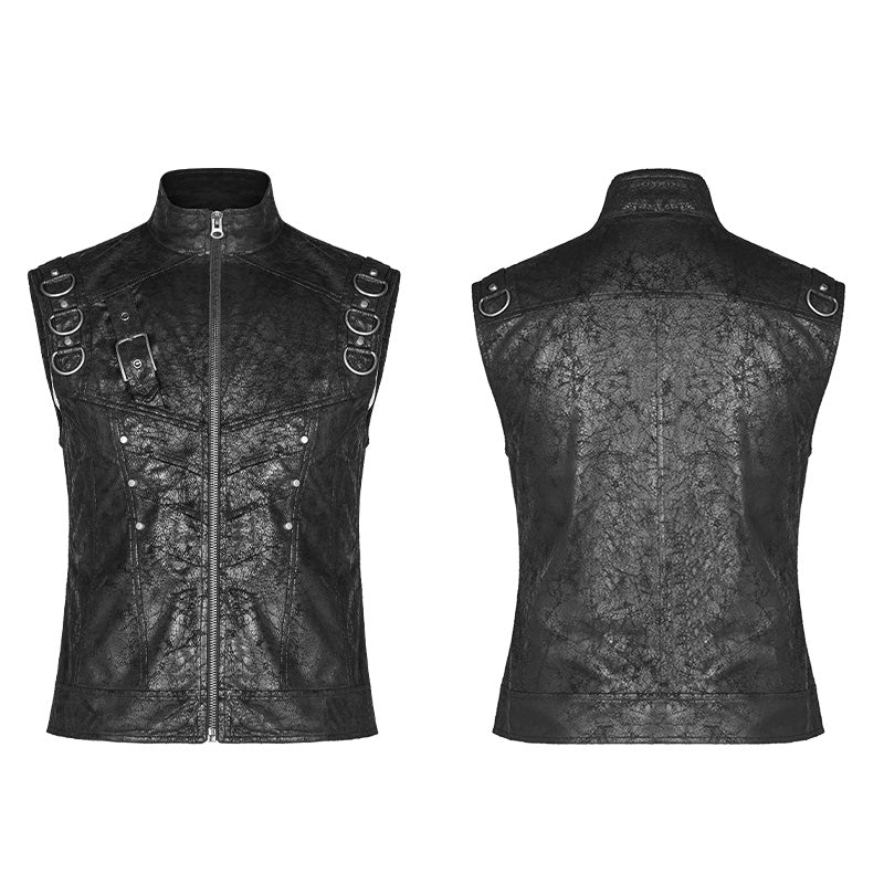 WY-990 Men Punk Standing Collar Sleeveless Vest