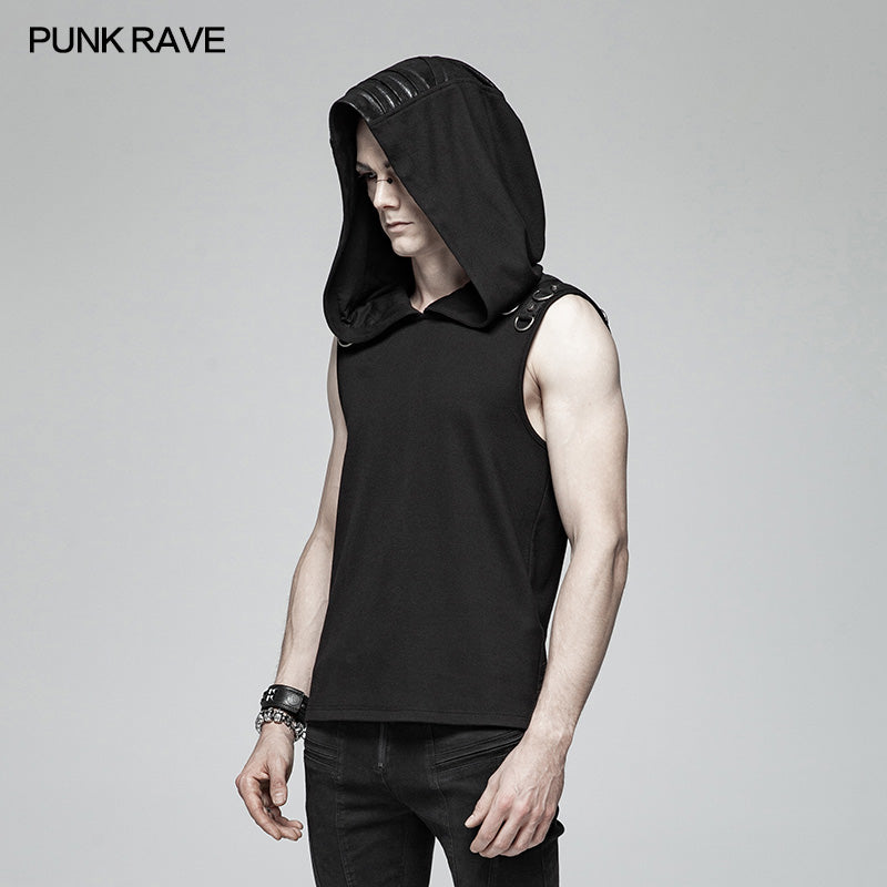WT-564 Dark Punk Men Sleeveless T-shirt Hooded Vest