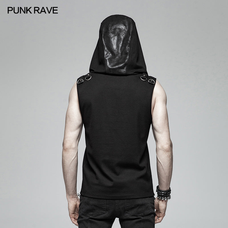 WT-564 Dark Punk Men Sleeveless T-shirt Hooded Vest