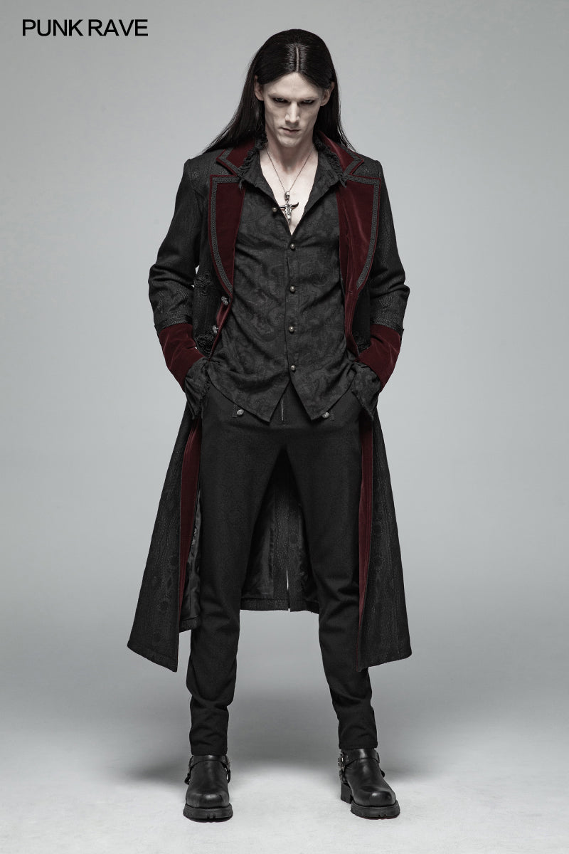 WY-1010 Men Goth Vampire Master Mid-length Jacket V-neck Long Sleeve Coat